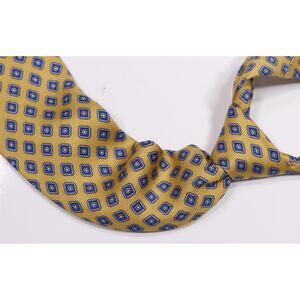 Brooks Brothers Gold Blue Geometric Flower Print Silk Necktie Tie